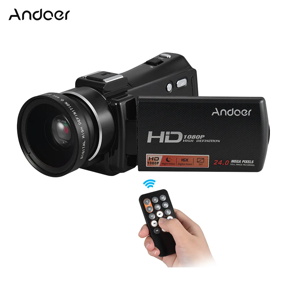 

Andoer HDV-V7 PLUS 1080P Full HD 24MP Home Portable Digital Video Camera Camcorder Night Visionn+0.45X Wide Angle Len Rotary LCD