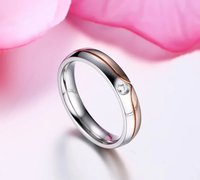 Vnox AAA CZ камень свадебные Кольца для Для женщин мужчин розовое золото-цвет кольцо