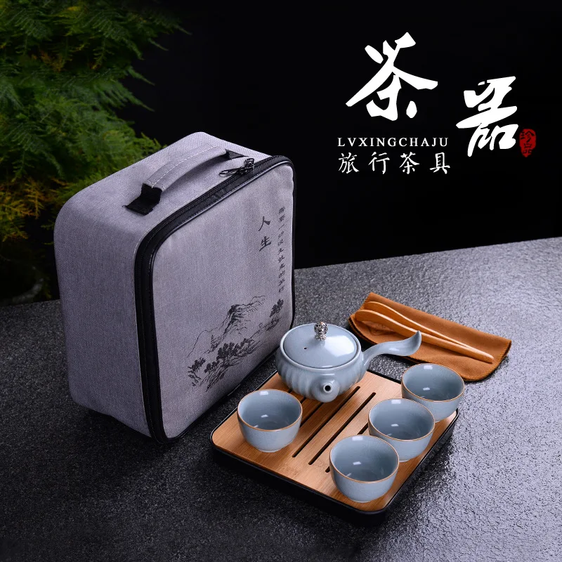 

Chinese Kung Fu Tea Set with Tray,Glaze Ceramic Purple clay TeaPot Tea Cup,Portable Travel Tea Set drinkware