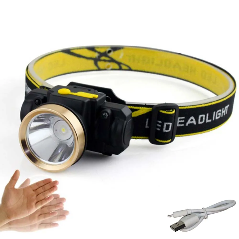 Светодиодный водонепроницаемый налобный фонарь с зарядкой от USB для