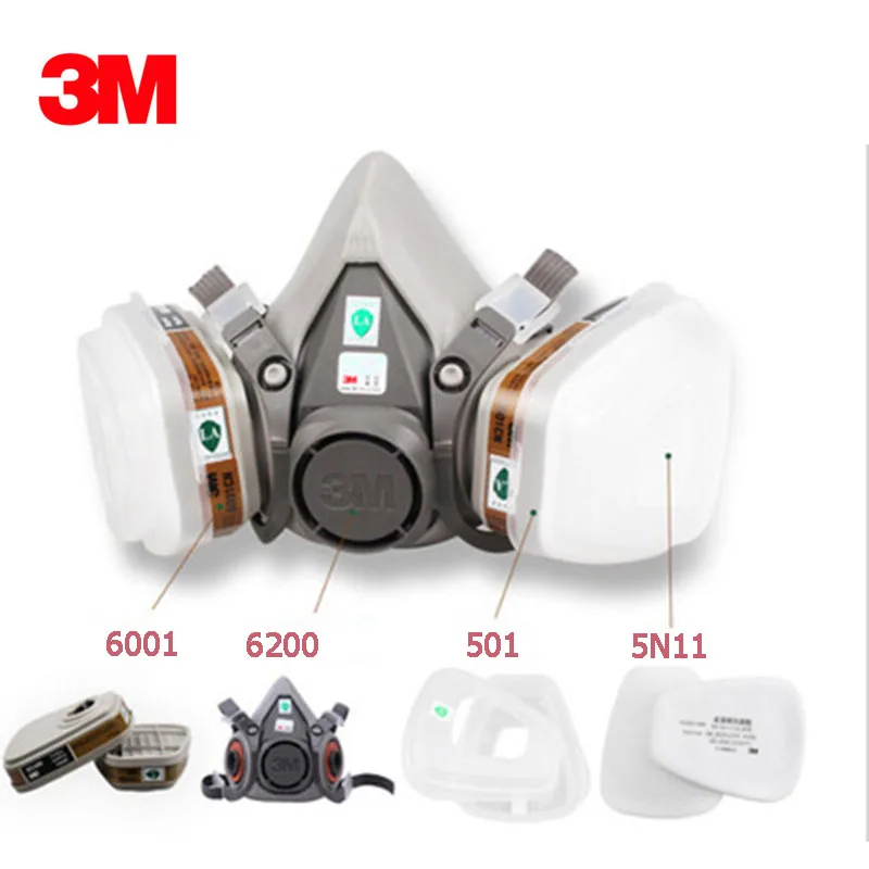 3M, 6200, противогаз, респиратор, 8 в 1, защитный костюм, органический газ, промышленный спрей, защита краски, с ПК, очки, защитная маска