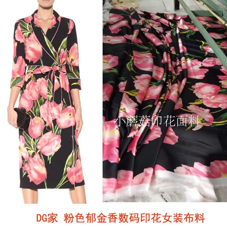 Модная ткань под заказ с принтом грибов розовая золотистая тюльпановая