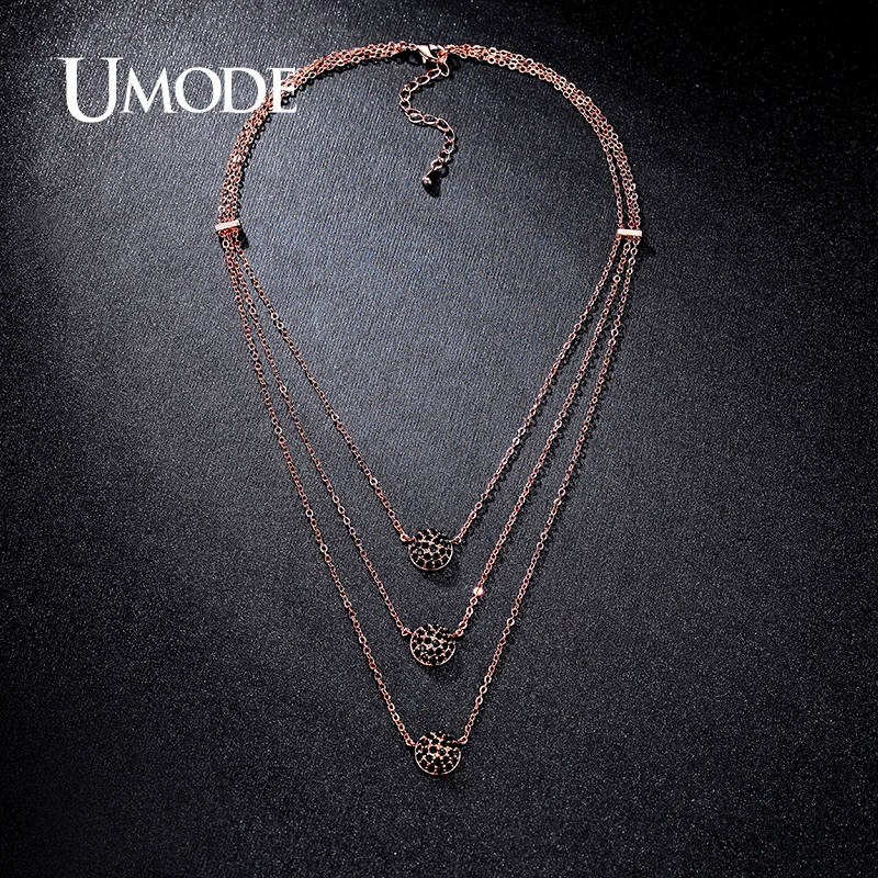 Многослойное ожерелье UMODE из редкого черного кубического циркона выложенное