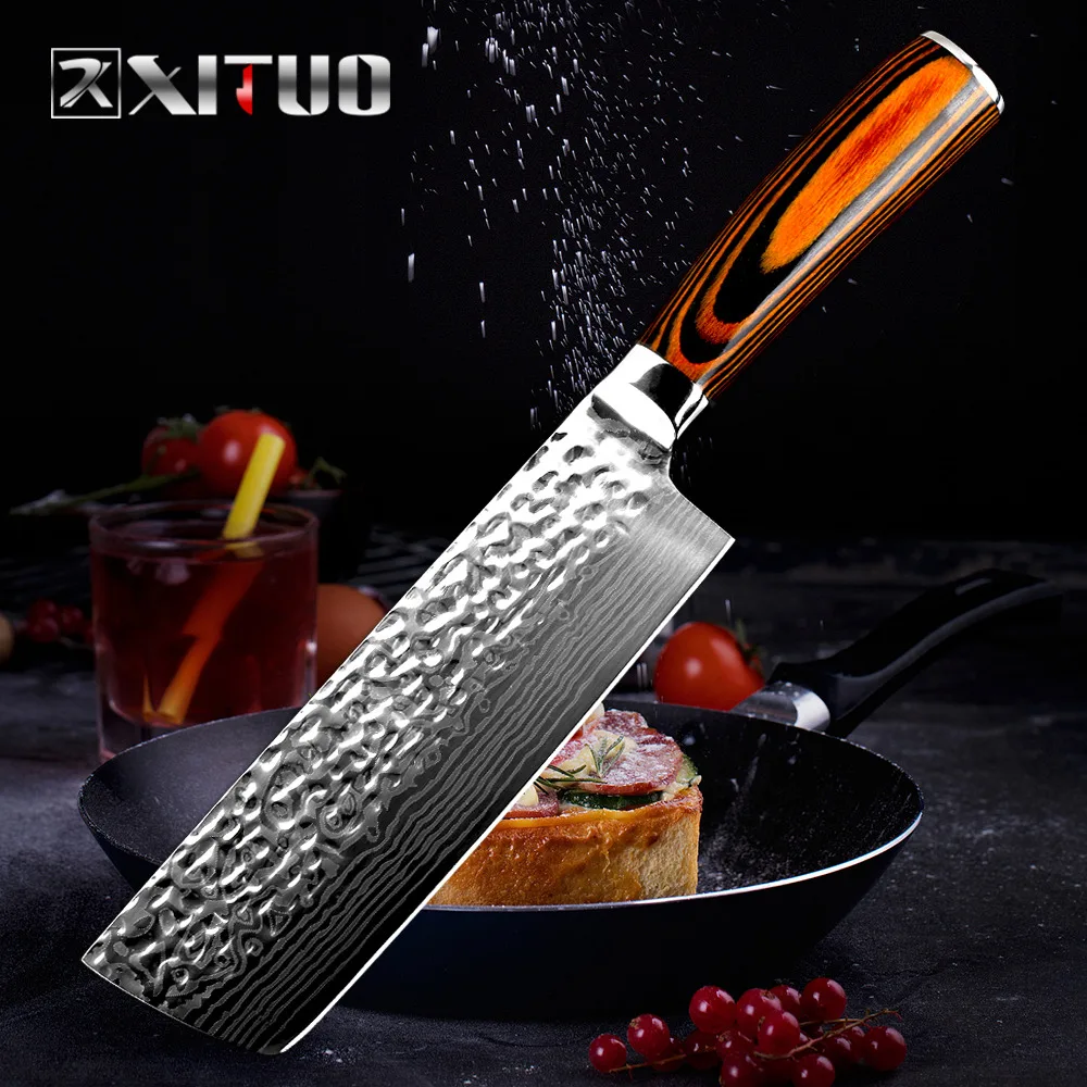 XITUO кухонный нож Мясницкий китайский кованый дамасский шеф повара с лазерным