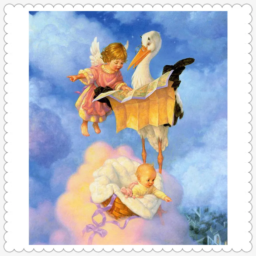 5D DIY Diamond Painting Cross Stitch Of Home Decor Embroidery Crane and angel baby Full Mosaic wall decor gift YF652 | Дом и сад