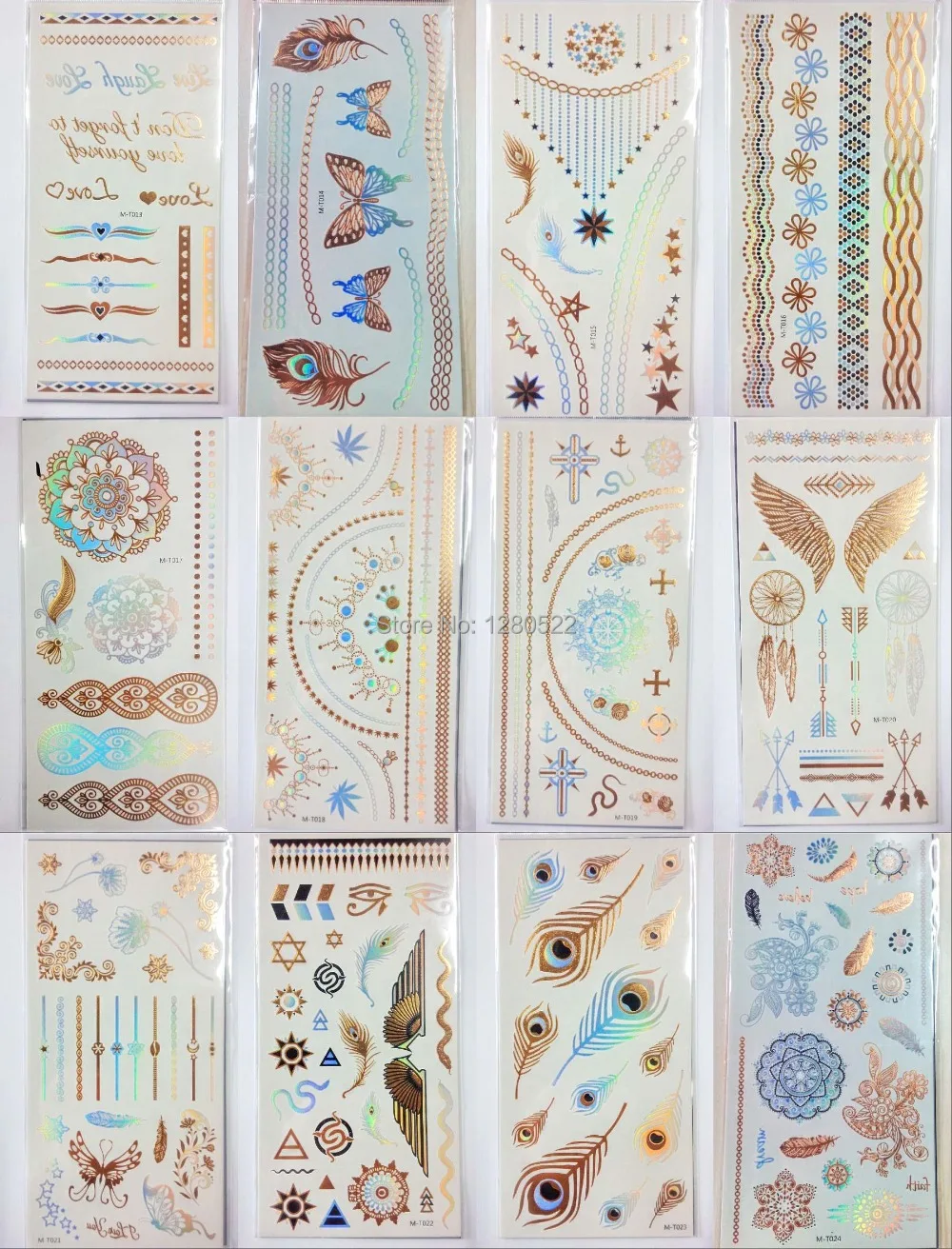 Золотые татуировки 12 листов/партия меняющие цвета металлические флеш-татуировки