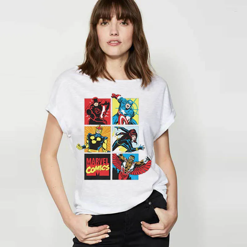 Showtly MARVEL COMICS женская футболка модная одежда Топ Винтажная Футболка белая
