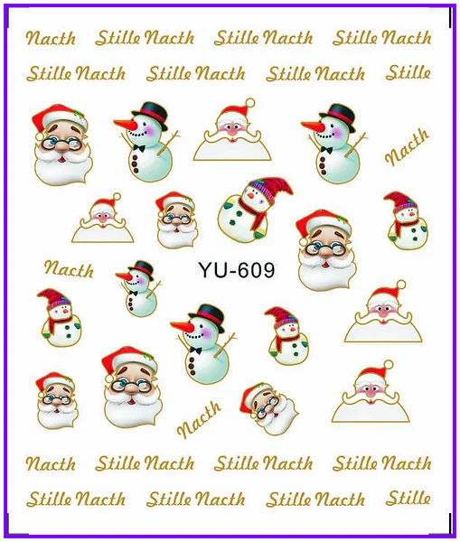 

1X Nail Sticker Cute Xmas Santa Clause Water Transfers Stickers Nail Decals Stickers Water Decal Opp Sleeve Packing YU609-614