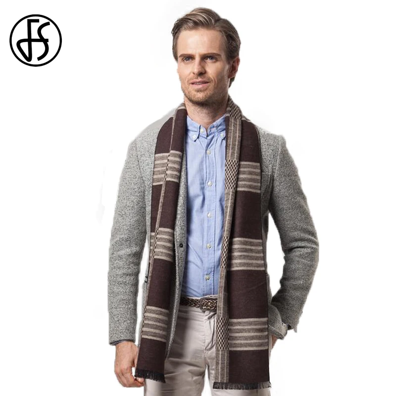 

FS Designer Wool Fashion Plaid Winter Warm Scarf Men Brand Cashmere Striped Knitted Scarf Warps Scarves Pashmina Bandana Homme