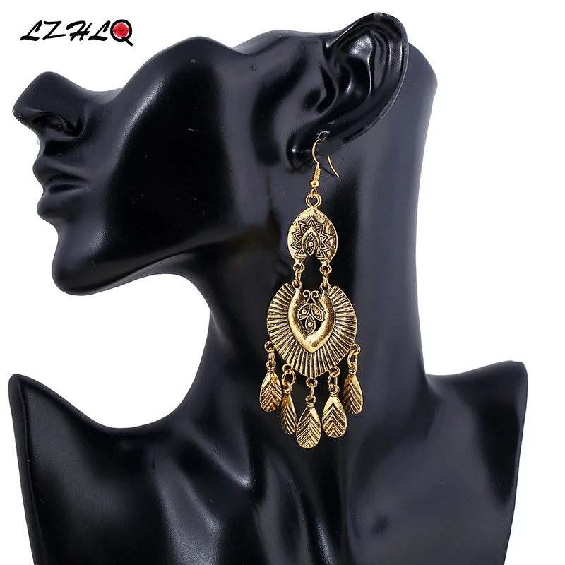 Lzhlq Винтаж из металла с кисточками и изображением этнические сережки в виде