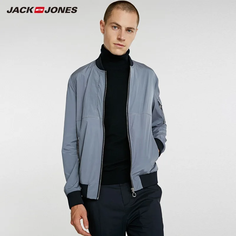 JackJones мужская бейсбольная куртка с воротником, светильник прямого кроя, куртка-бомбер, мужская одежда 218321503 - Цвет: BLUE FLINT