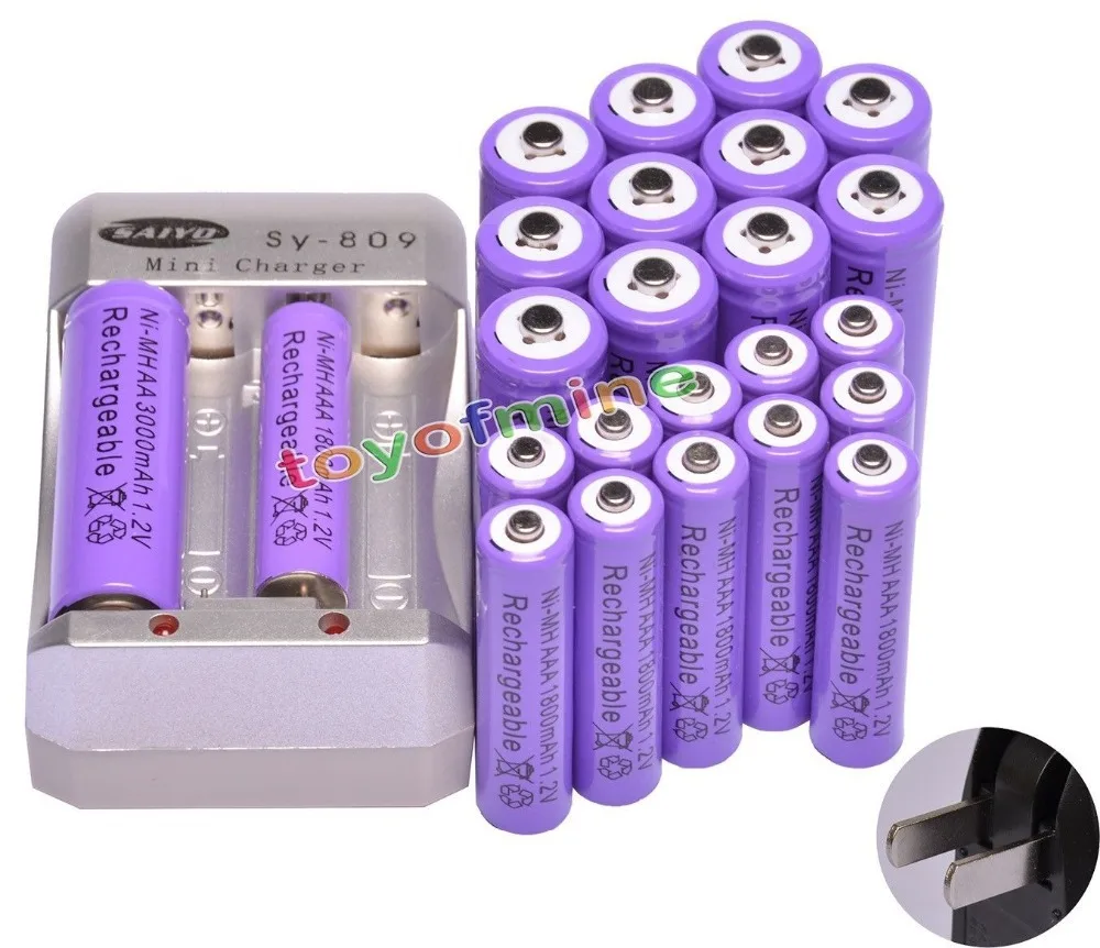 12x AA 3000mAh + AAA 1800mAh 1 2 V Ni MH фиолетовый перезаряжаемый аккумулятор USB зарядное