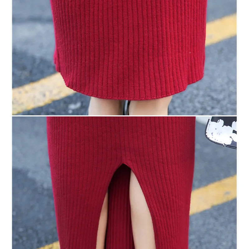 Женское трикотажное платье свитер с V образным вырезом и длинными рукавами|knitted