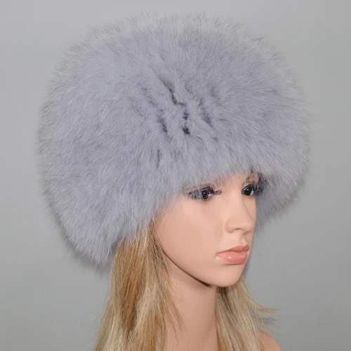 light grey Роскошная шапка из натурального Лисьего меха, женская зимняя эластичная вязаная шапка-бомбер из натурального Лисьего меха, теплые мягкие шапки-бини из лисьего меха для девочек - Цвет: light grey