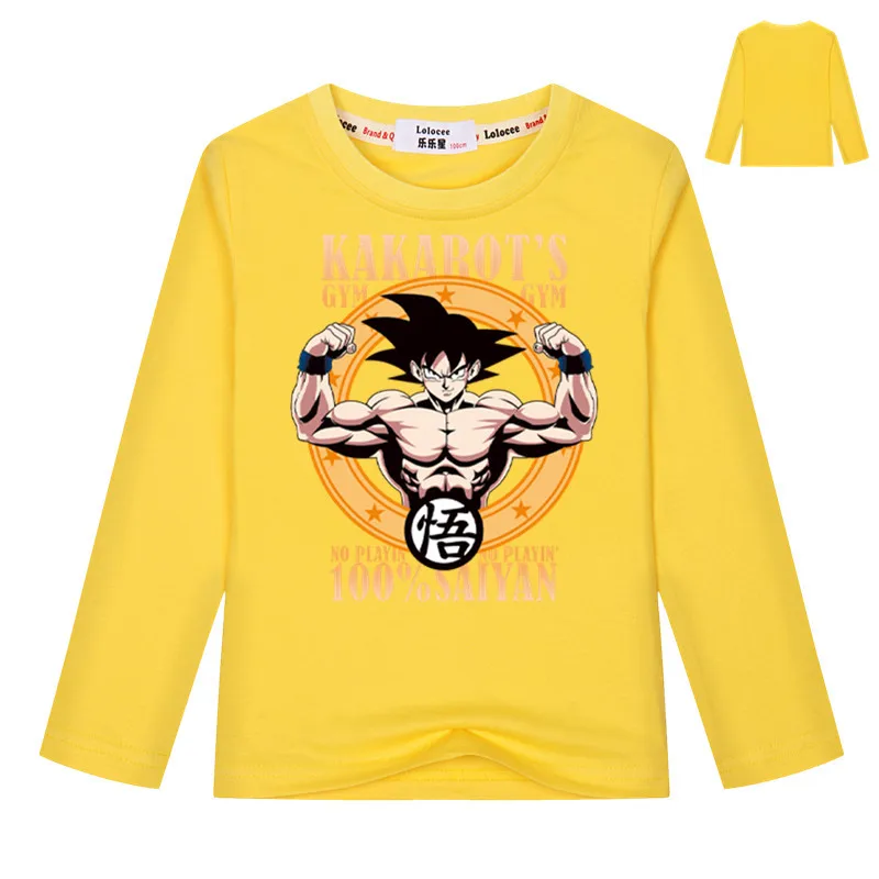 Новое поступление Супер Saiyan Сон Гоку Футболка с принтом Японии аниме Dragon Ball Z принт Футболки-топы футболка для мальчиков топы с длинными рукавами - Цвет: Yellow