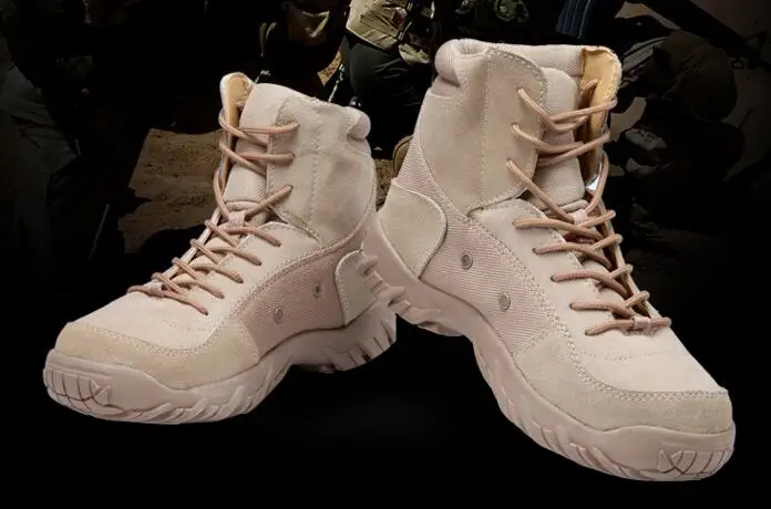 Online Pria Musim Gugur Musim Dingin Luar Kepala Kulit Hiking Ankle Sepatu Pria Tahan Aus Non-slip Sepatu Kulit Tinggi Jungle Desert Sepatu