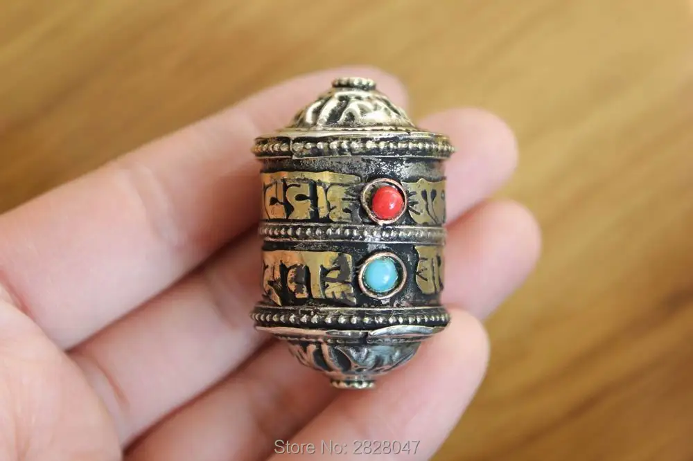 PN982 ручной работы непальская этнический Тибетский латунный Ом мани падме хм 24 мм