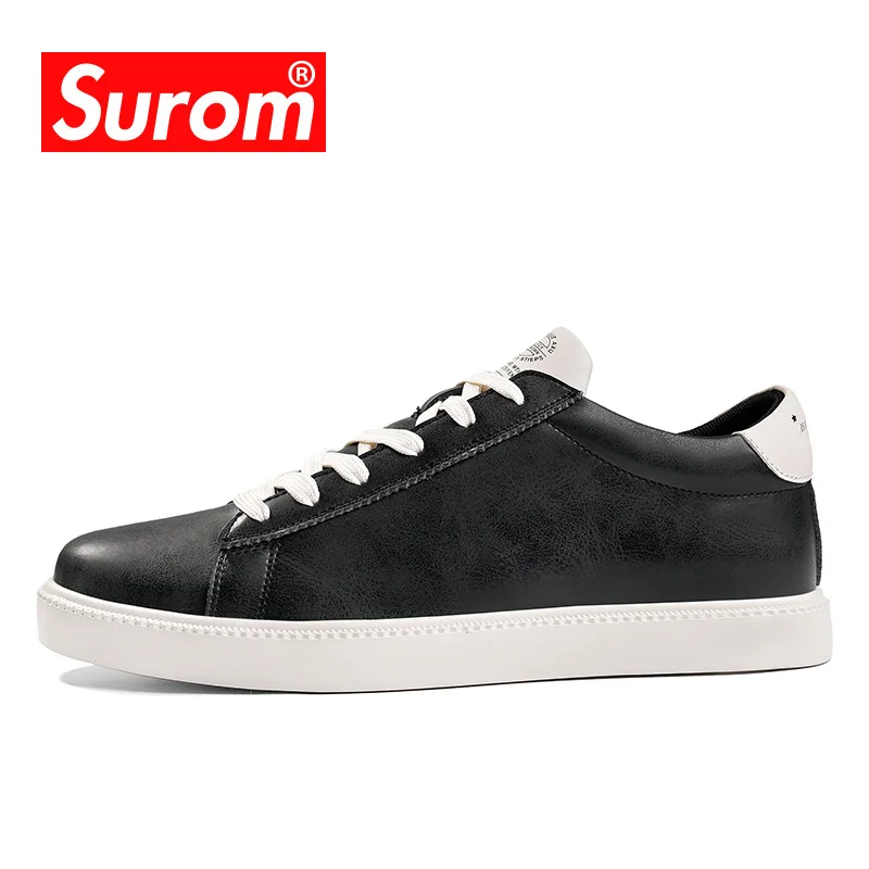 Мужские классические кроссовки SUROM черные кожаные Нескользящие для