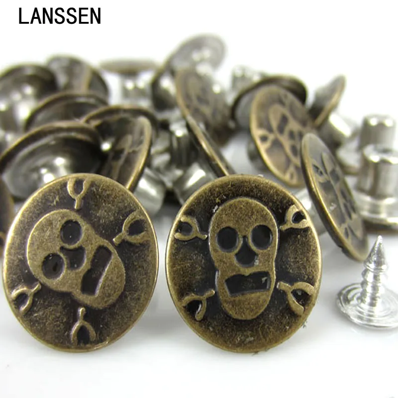 50 наборов под бронзу с рисунком черепа металлические пуговицы хвостовиком