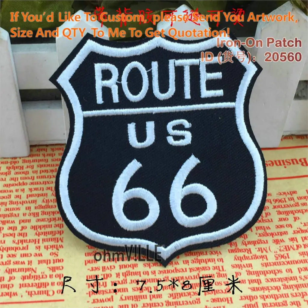 Вышивка Патчи черный Route 66 утюжок США на пластырь история принять заказной