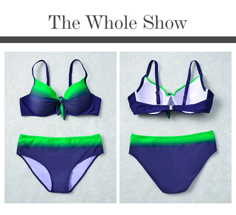 

Wingteng 2018 Brazilian Bikinis plus size Swimwear Female Gradient swimsuit push up Bikini Set Retro Bathing suits large cup 5XL