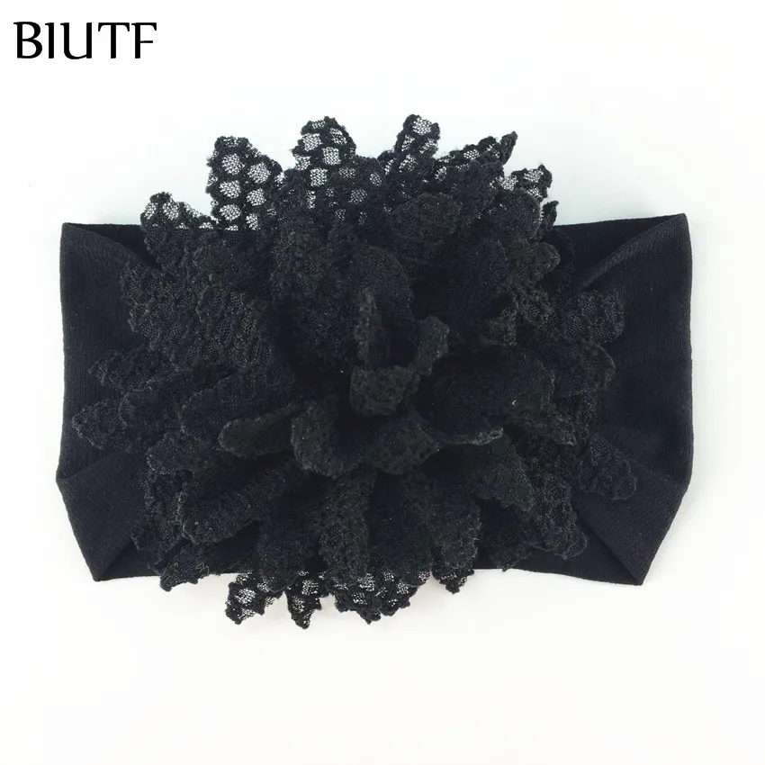 1-black 1 шт./партия, 4,4 дюймовая кружевная флуоресцентная повязка на голову для девочки, широкая эластичная нейлоновая повязка для волос, аксессуары для волос принцессы HB088 - Цвет: 1-black