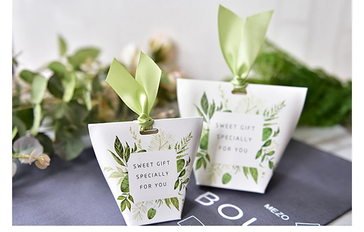 100 шт новые европейские свадебные сувениры зеленые листья коробки конфет Bomboniere