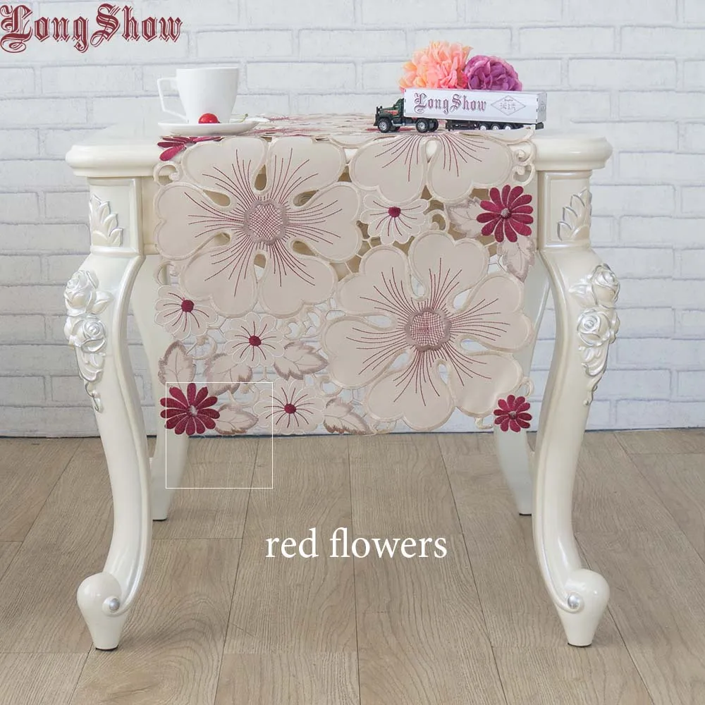 red flowers Новейший дизайн Роскошные красные кофейные цветы ручной работы атласная вышитая настольная дорожка - Цвет: red flowers