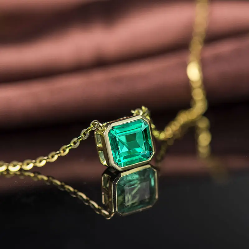 Ожерелье женское 18 K желтое золотое натуральный зеленый изумруд|jewelry necklace