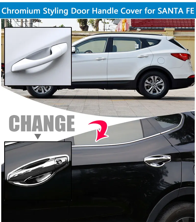 Для hyundai Santa Fe IX45 Аксессуары хромированная отделка наружная дверная ручка крышки 2013 наклейки для стайлинга автомобилей DM