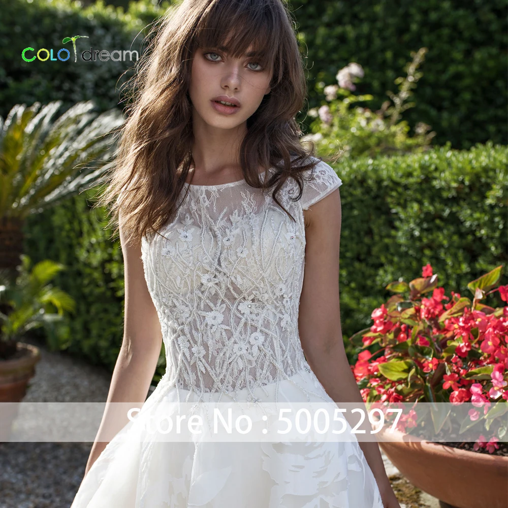 2019 свадебное платье A line vestido de novia sweep/щетка с круглым вырезом | Свадьбы и торжества