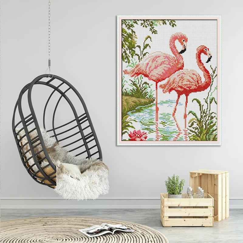 Diy Diamond Painting Two flamingos Rhinestones Accessories Full Round Drill Square Diamant Embroidery Nature Animal | Дом и сад