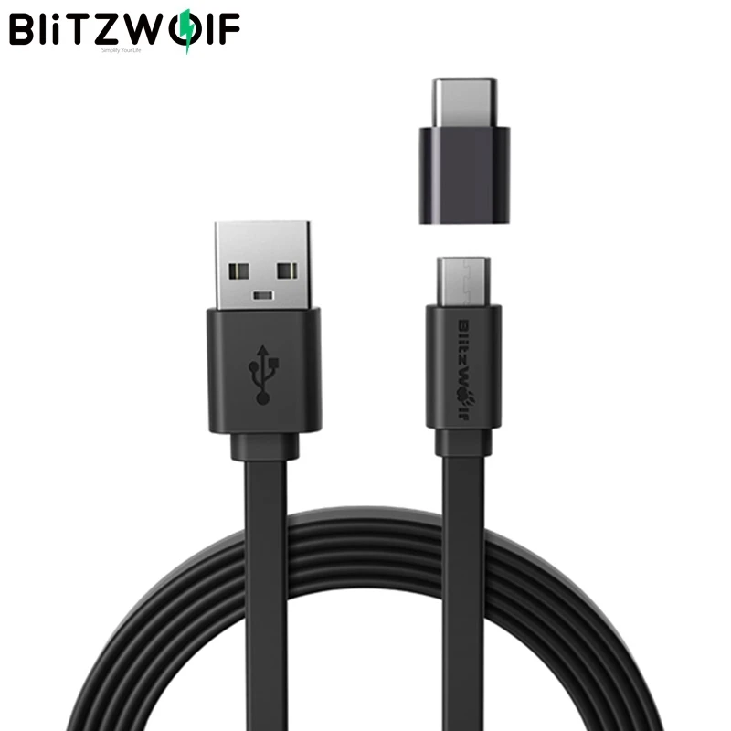 Blitzwolf BW-MT2 2 в 1 микро USB плоский кабель передачи данных для быстрой зарядки с адаптером типа C для HUAWEI для samsung Android Phone Tablet