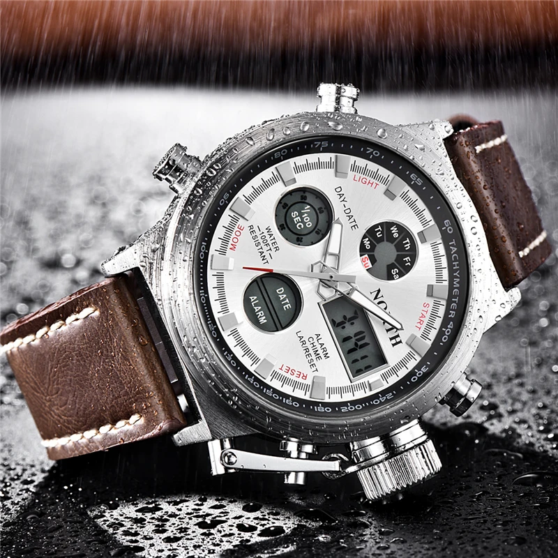 NORTH Top Luxury Brand Digital Watch Men Fashion Casual Sport Military Watches Men's Waterproof Leather Quartz Relogio | Наручные