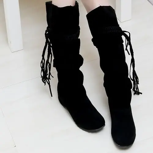 Large size boots US 4-11 New Pink Sexy Velvet Knee High Flat Boots Snow Round toe Bowtie Ladies' shoes QCH-2 | Обувь