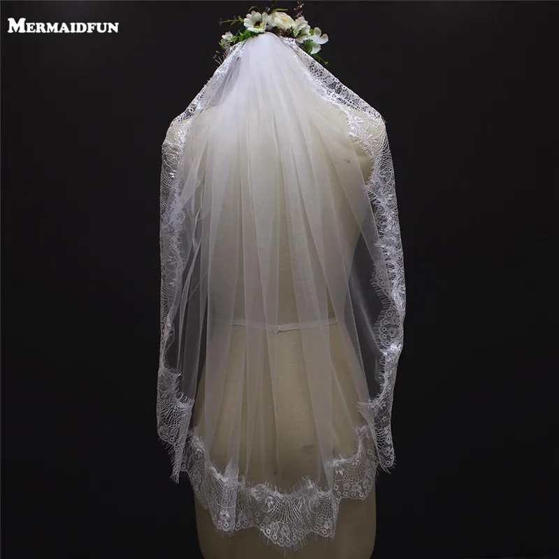 One Layer Eyelash Lace Bridal Veil White Ivory Short Wedding Accessories Veu De Noiva With | Свадьбы и торжества