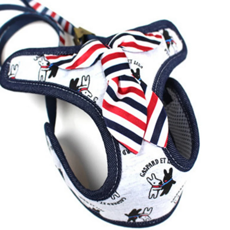 Шлейка поводок для собак Воздухопроницаемый шарф в синюю и красную полоску жилет