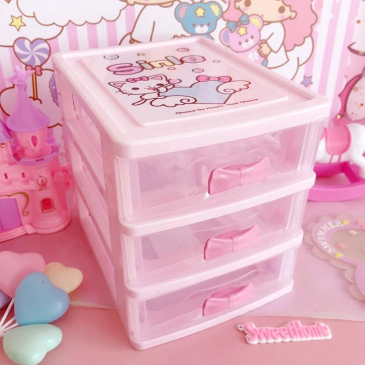 3 layers Розовый hello kitty органайзер для хранения, трехслойный ящик для офиса, Рабочий стол, KT Cat, коробка для хранения, пластиковая корзина, контейнер для макияжа, ювелирная коробка - Цвет: 3 layers