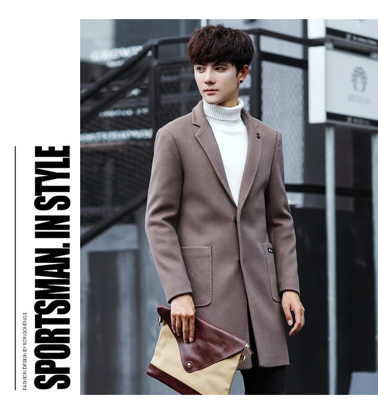 Однобортные мужские пальто зимние карманы шерстяное пальто и куртка теплые мужские пальто