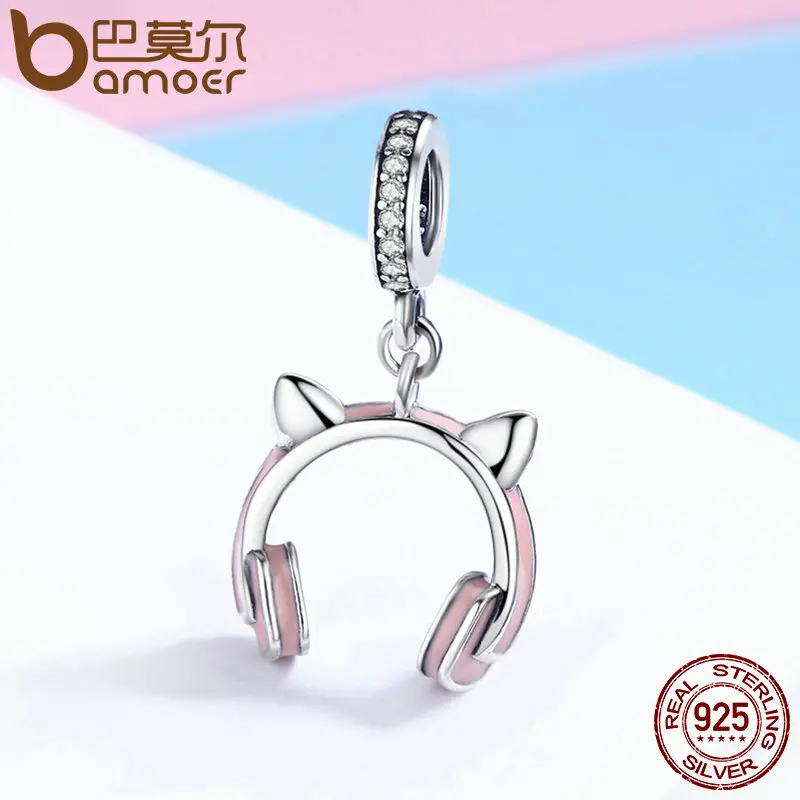 BAMOER, Новое поступление, 925 пробы, серебряные, кошачьи наушники, Висячие, подвеска, шарм, подходит для женщин, браслет, сделай сам, бусины, ювелирное изделие SCC441