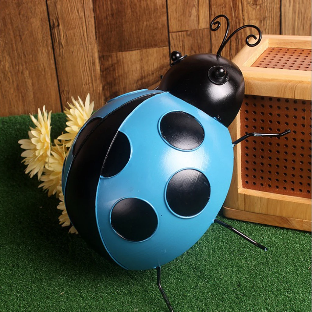 Blue 9cm Металлический орнамент Божья коровка домашний сад микро Пейзаж Настенный Декор Дети любимая игрушка Рождественская игрушка много цветов - Цвет: Blue 9cm