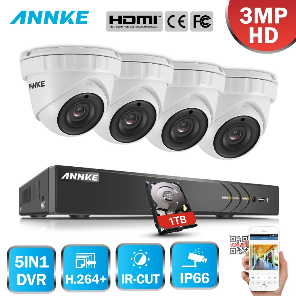 ANNKE 4CH 3MP 5in1 CCTV DVR HDMI Hybrid 4PCS Smart IR Dome Outdoor Weatherproof Security Camera Surveillance System H.264+ | Безопасность