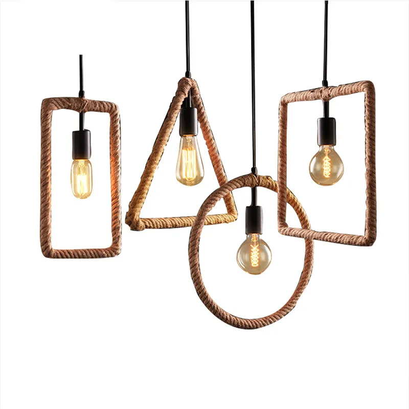 Винтажный подвесной ретро светильник из пеньковой веревки подвесные