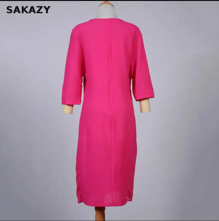 Женское шифоновое платье с круглым вырезом однотонное повседневное свободное