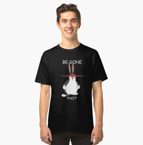 Мужская футболка с короткими рукавами черная хлопковая надписью Big Chungus Be Gone Thot Hot