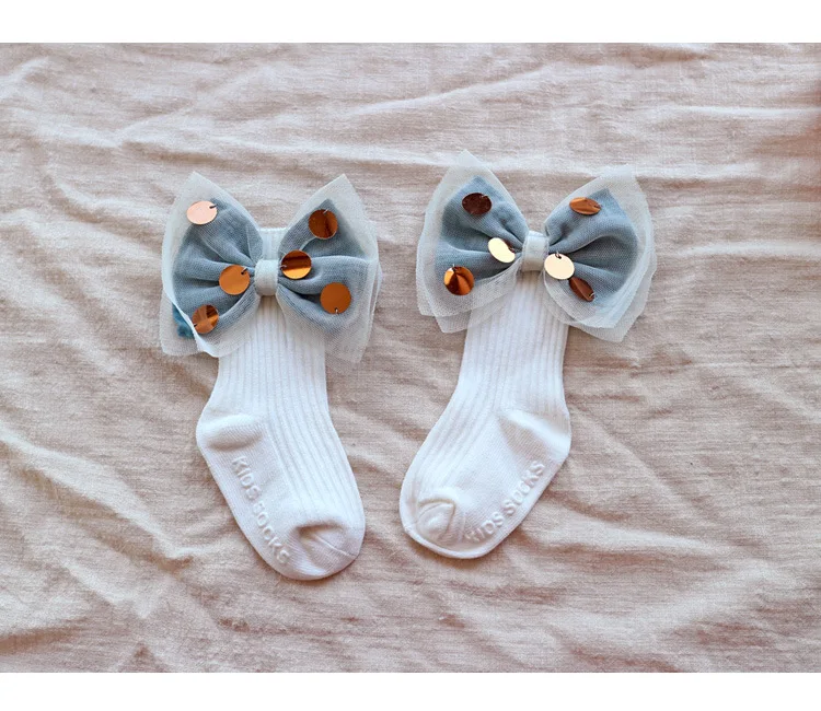 Новые милые детские носки с бантами для малышей Гольфы девочек хлопок высокие