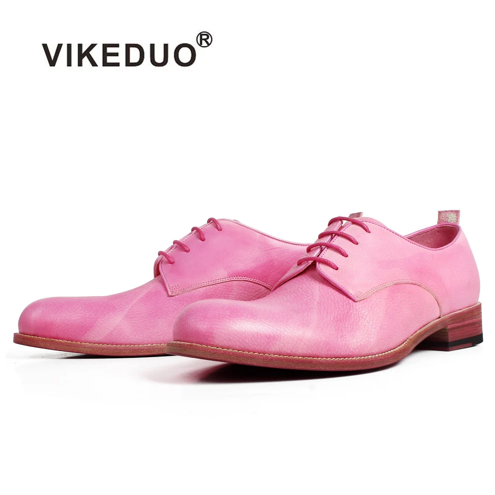 

VIKEDUO Environmentally Friendly Leather Shoes Men Patina Pink Derby Dress Shoes Leather Outsole Round Toe Mans Footwear Zapatos