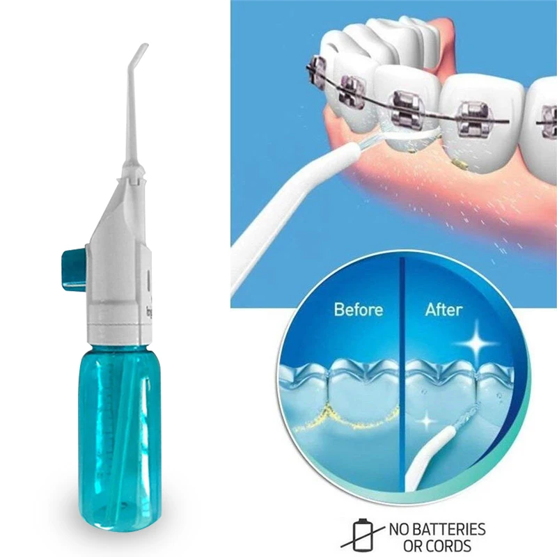 

Dual Oral & Nasal Water Flosser Cordless Portable Dental Irrigator Oral Hygiene Manual Cleaner Teeth or Nose Cleaning Jet 90ml