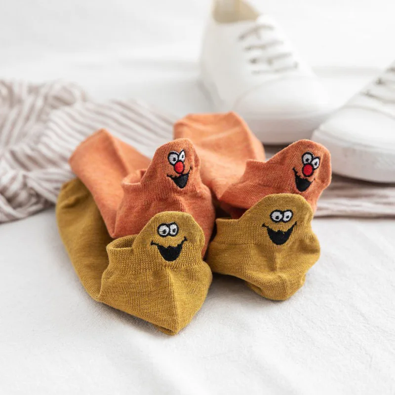 Harajuku Design Kawaii Funny Expression Women Socks Summer New Happy Fashion Ankle Cotton Cartoon Embroidered Girl | Женская одежда