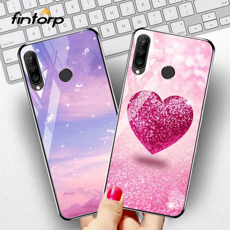 

SFor Huawei P20 Lite P30 Pro P40 Lite Case Tempered Glass Space Love Heart Cover On For Huawei P20 P30 P40 Lite P50 Pro Bumper